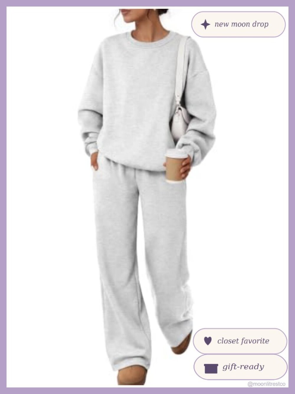 Women's Heavyweight Cotton Fleece Sweatsuit Set Crewneck Wide-Leg 2 Piece